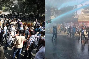 যমুনা ঘেরাও, পুলিশের জলকামান-সাউন্ড গ্রেনেড নিক্ষেপ