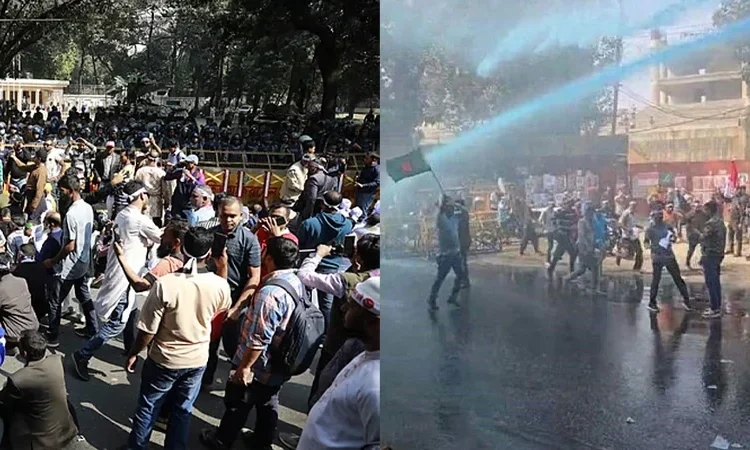 যমুনা ঘেরাও, পুলিশের জলকামান-সাউন্ড গ্রেনেড নিক্ষেপ