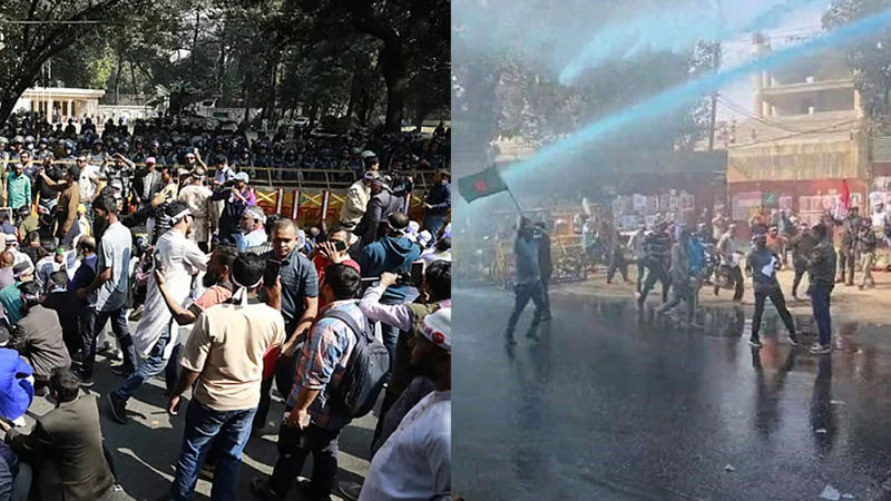 যমুনা ঘেরাও, পুলিশের জলকামান-সাউন্ড গ্রেনেড নিক্ষেপ